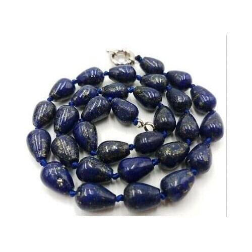 Blue Lapis Lazuli Natural Drop Beads Gemstone Jewellery Necklace 18'' 8x12mm