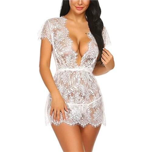 2020 the latest European and American sexy and comfortable nightdress lace perspective hollowed out eyelash skirt