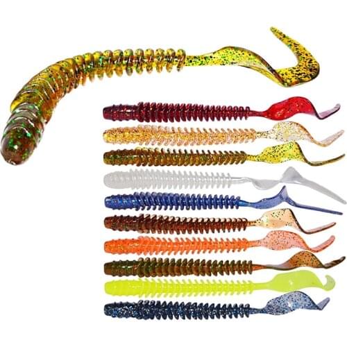 8pcs/Lot Curly Worm Jigging Wobblers Fishing Lure shad T-tail soft bait Aritificial Silicone Lures Bass Pike Fishing Tackle