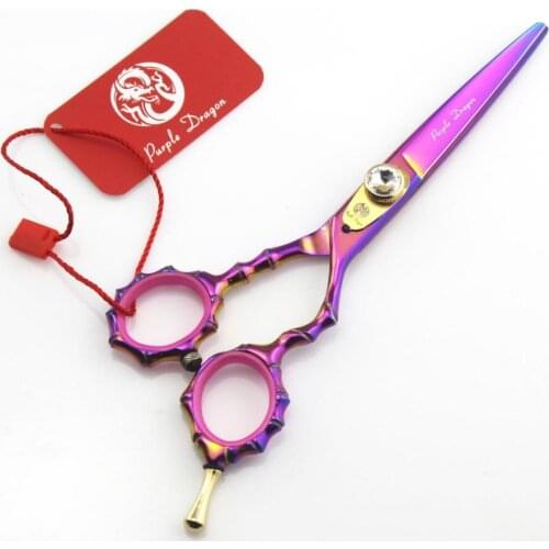 FAST Shipping professional 5.5 inch hair scissors 440c purple Bamboo hairdressing cutting&ampthinning scissors with leather case