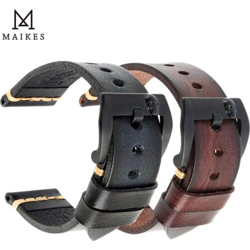 Maikes Genuine Cow Leather Band Watch Accessories 18mm-26mm Watch Strap Punk Rock 4 Color Skull Stainless Steel Watch Buckle