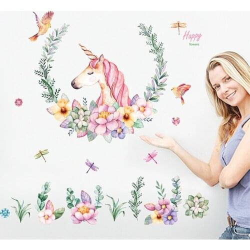 Christmas Decorations for Home Cartoon Unicorn Wall Stickers Baby Kids Nursery Room Bedroom Decor