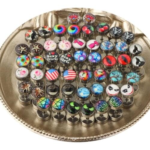 1 pair Punk Black Multiple Styles Stainless/Titanium Steel Stud Earrings For Men and Women Gothic Street Pop Hip Hop Ear Jewelry