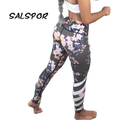 SALSPOR Sport Printed Leggings Women Fitness High Waist Gym Leggings Femme Basic Exercise Leggins Push Up Running Tights Pants