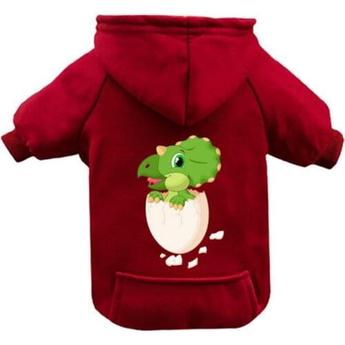 1PC Dog Hoodies SlWith Pocket Pet Autumn Winter Warm Hooded Sweatshirt Dinosaur Egg Print Dogs Cat Thick Sleeves Clothing
