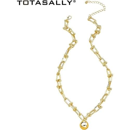 TOTASALLY Trendy Chain Bead Necklaces for Women Gold Metal Ball Pendant U Shape Chain Collor Necklace Jewelry Anniversary Gift