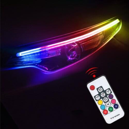 YPUI Universal Multicolor LED Strip RF Remote Control Turn Signal Lights Flexible DRL Car RGB Daytime Running Light 2Pcs/set