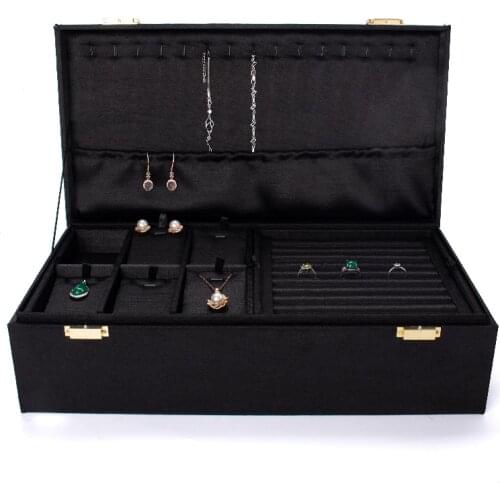 High Quality Black Brushed Wedding Ring Jewelry Storage Box Luxury Women Necklace Earring Bracelet Multifunctional With Six-tray