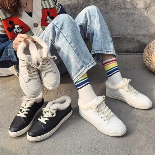 New Womens Vulcanized Shoes Flat Flat Comfortable Lace-up Platform Sneakers Plus Velvet Sports Female Platform Sneakers U20-60