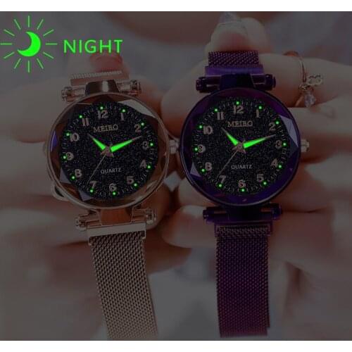 Women Magnet Buckle Starry Sky Luminous Arabic Numbers Watch Luxury Ladies Stainless Steel Quartz Watch MEIBO Clock Dropshipping