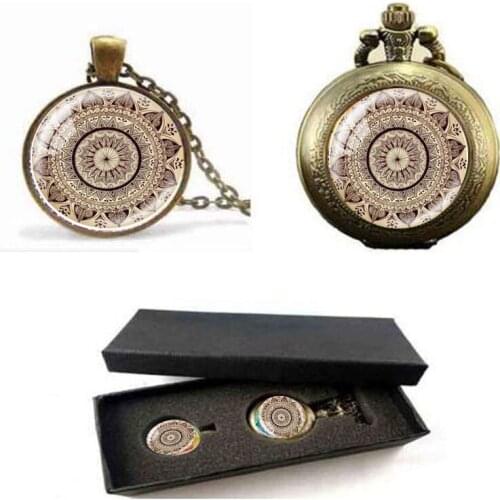 Collares 2017 Fashion Mandala Necklace Pendant for Women Vintage Yoga Collier Chokerpocket watch with free box Colar Feminino