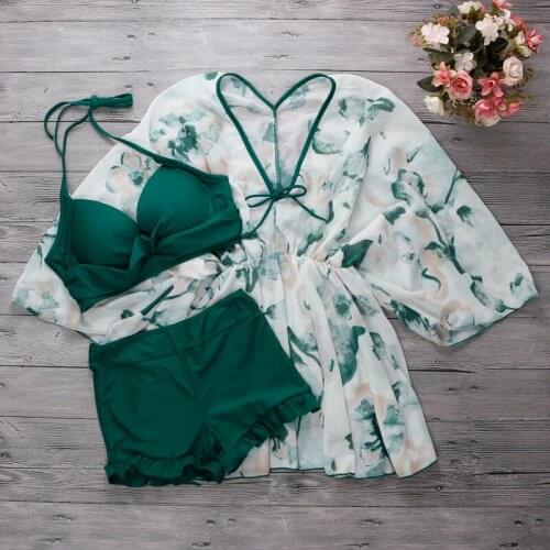 2021 Women Push Up Bikini Set Swimwear with Print Cover-Up Summer Sexy Bathing Suit Biquini Female Swimming Beach Wear Swimsuit