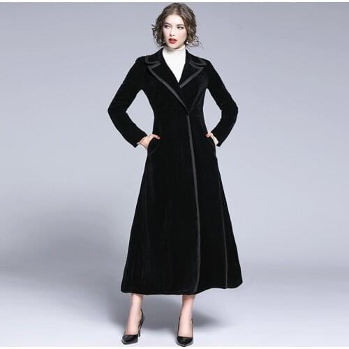 ZUOMAN Women Autumn & Winter Elegant Velvet Trench Coat Female High Quality Designer X-Long Vintage Outerwear & Coats