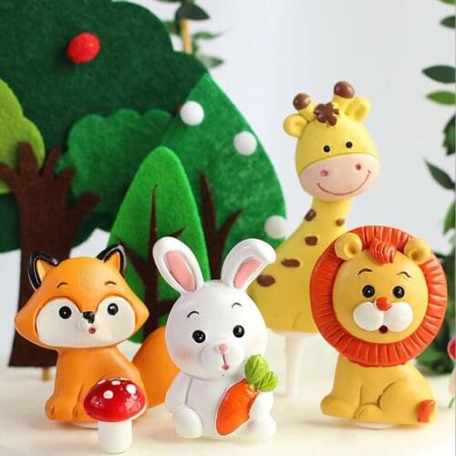 Animals Lion Deer Felt Giraffe Owl Tree Cake Topper for Birthday Party Decoration Baking Supplies Baby Shower Dessert Decorating