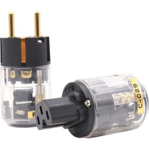 1Set P-029 and C-029 Fine Copper Gold Plated EU Version Power Plug For IEC Audio Connector Power Cord Cable Plugs J0PB