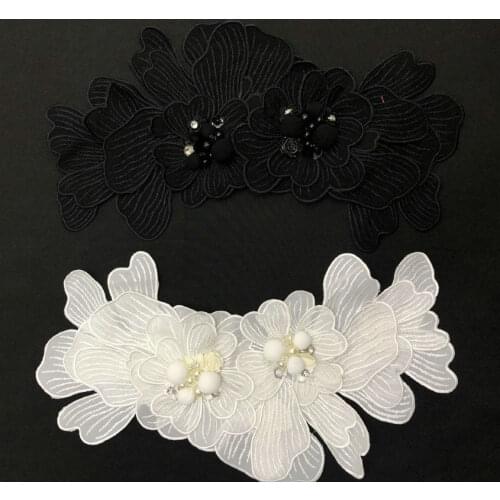 1pc 3d flower Rhinestone beaded patches for Clothing Sew on Sequin lace Applique decorative parches for bags hat coats