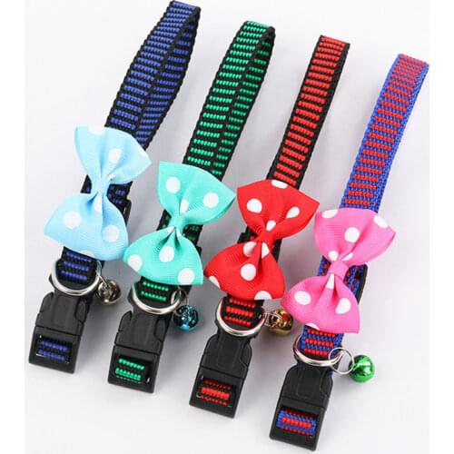 1Pc Nylon Adjustable Cat Collar Pet Dog Collars With Bell Bowknot Charm Necklace Collar For Little Dogs Cat Collars Pet Supplies