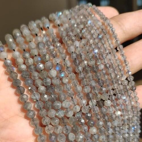 2/3/4mm Faceted Natural Stone Beads A+ Gray Labradorite Gem Loose Beads For Beach Jewelry Making Waistbeads Women Gift