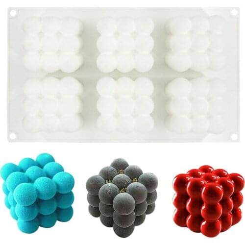 6 Cavities 3D Cube Baking Mousse Cake Mold Silicone Square Bubble Dessert MoldsTray Kitchen Bakeware Candle Plaster Mould