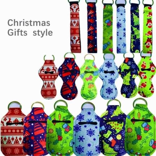 60set/lot Christmas Style Neoprene Keychain Lipstick Cover Hand Sanitizer 30ml Bottle Cover Set Gifts For Guests And Children