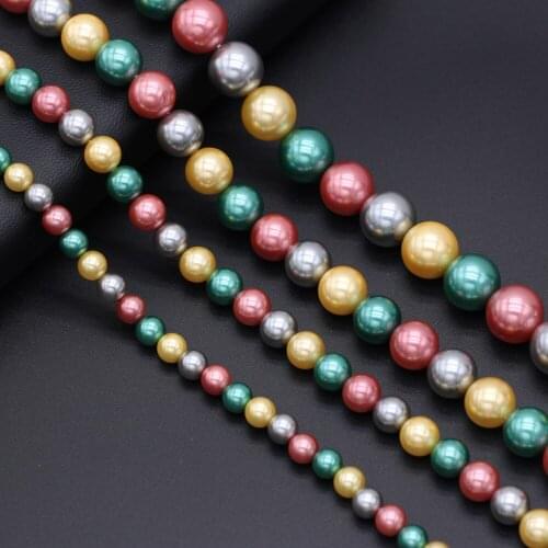 Mix Colors Natural Pearl Shell Beads Fashion Round Shape Shell Loose Beads 6 8 10 12mm Size Pick for Making DIY Jewelry Necklace