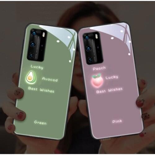 For Huawei P40 P30 P20 Pro Plus Green Music Glow Flash Glass Cellphone Case For Huawei Mate 20 30 Pro 3D Fruit Phone Case Cover