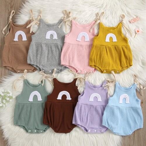 Baby Romper, Summer Rainbow Patterns U-Neck Sleeveless Strappy Bodysuit Playsuits for Kids, 0-24 Months