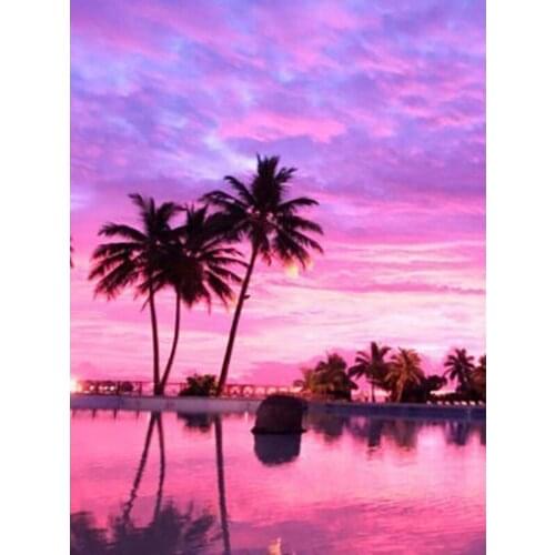 Dispaint Paint With Diamond Embroidery Beach tree landscape Diamond Painting Full Square Round Picture Of Rhinestone Decor