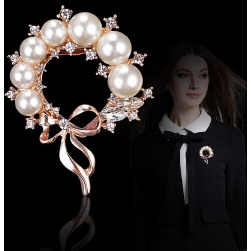 Dual Purpose Imitation Pearl Brooches Rhinestone Scarf Clip Crystal Gift For Women