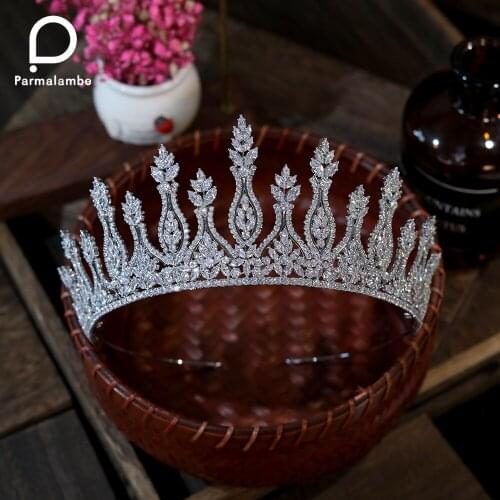 High Quality Bride Tiaras and Crown Parmalanbe Leaf Shape Headdress Women Wedding Party Hair Accessory Cubic Zircon jewelry Gift