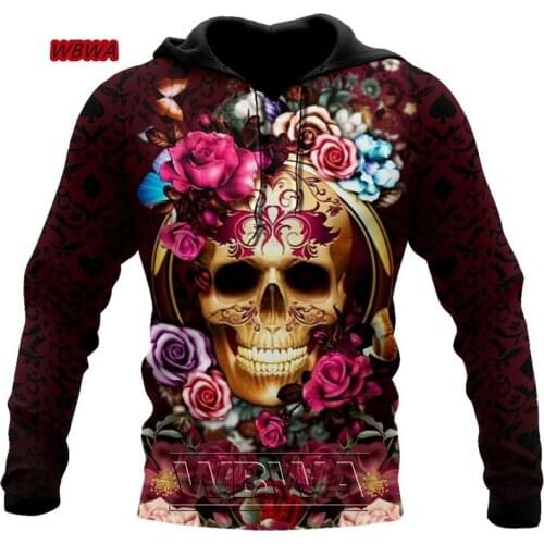 Floral Skull Art 3D All Over Printed Fashion Hoodies Men Hooded Sweatshirt Unisex Zip Pullover Casual Jacket Tracksuit WBWA