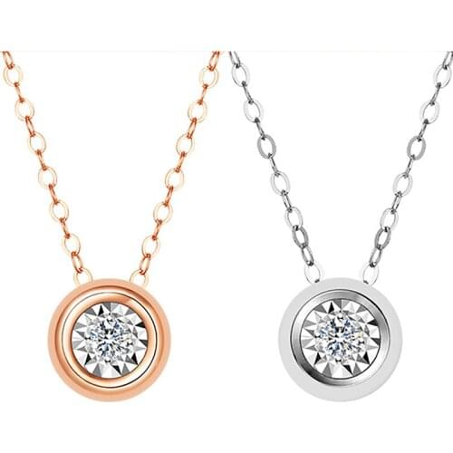 18K Au750 Rose Gold Women Pendants Necklaces Round Wedding Anniversary Engagement Party Moissanite Diamond Pendants Necklaces