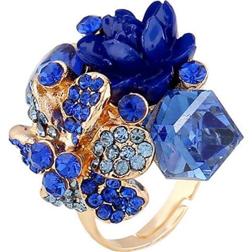 Colorful Rhinestone Flower Adjustable Rings for Women Finger Ring Wholesale Fashion Jewelry