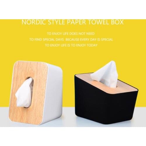 Tissue Box Cover Holder Square Bamboo Wood Facial Tissue Paper Box Cover Holder Bathroom Paper Towel Holder for Toilet Home Car
