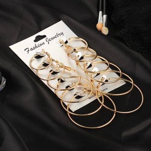 LATS 6Pcs Gold/silver Colour Earring Set Korean Big Hoop Earrings for Women Exaggerated Circle Earings 2020 Fashion Jewelry