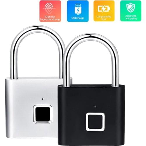 Smart Keyless Fingerprint Padlock USB Rechargeable Zinc Alloy Anti-Theft Security Lock for Door Drawer Luggage Case Suitcase
