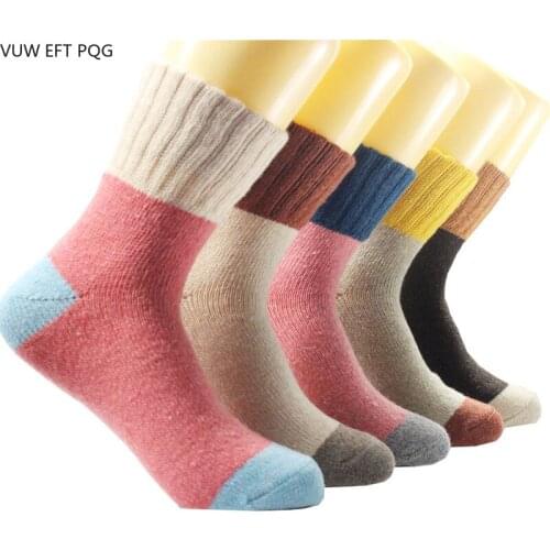 Autumn and winter color matching warm socks ladies rabbit hair socks Japanese national wind socks