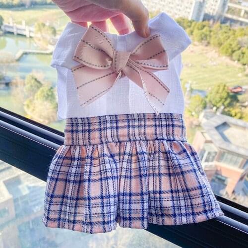 Spring/summer New Clothes Small Dog Jumpsuit Costume Poodle Bichon Schnauzer Pinscher Pomeranian Poodle Academy Style Bow Dress