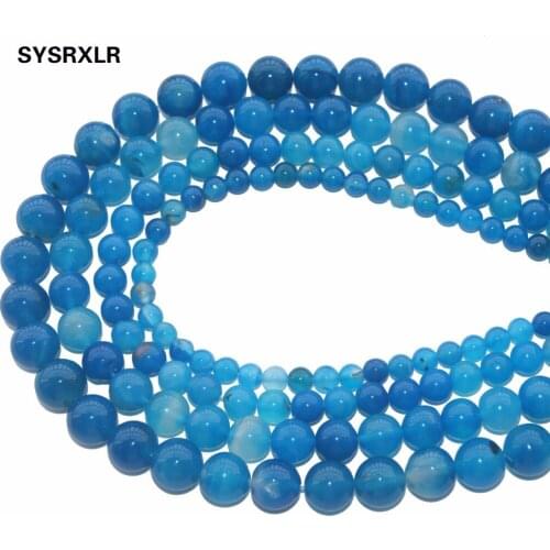 Wholesale Natural Stone Blue Agates Beads Round Loose For Jewelry Making DIY Bracelet Necklace Earrings 6/8/10/12 MM Strand 15