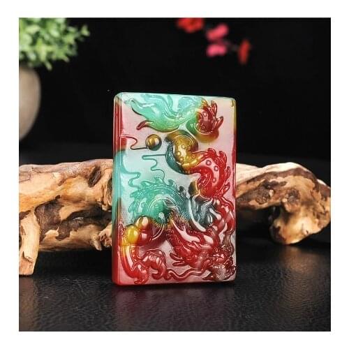 Natural Color Jade Dragon Pendant Necklace Chinese Hand-Carved Charm Jewelry Fashion Accessories Amulet for Men Women Gifts