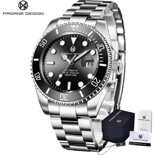 PAGRNE DESIGN 2021Mens Watch Men Stainless Steel Automatic Mechanical Watch Luxury Sport Waterproof Clock Relogio Masculino