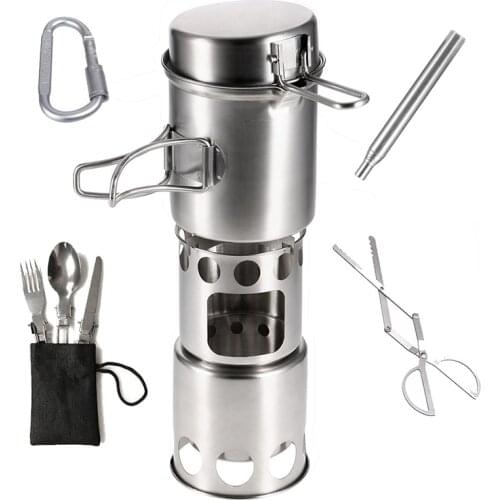 Portable Stainless Steel Camping Wood Stove Firewoods Furnace Outdoor Stove Cooking Burner Hiking Picnic BBQ Tableware Equipment