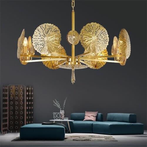 Postmodern Living Room Chandelier Hollow Lotus Leaf Luxury Dining Bedrom Suspended Luminaire Nordic Kitchen Bar LED Fixtures