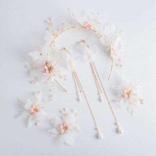 1set Flower Earrings Garland Floral Bride Headband Hairband Wedding Party Prom Festival Hair Head Bands Headwear Accessories