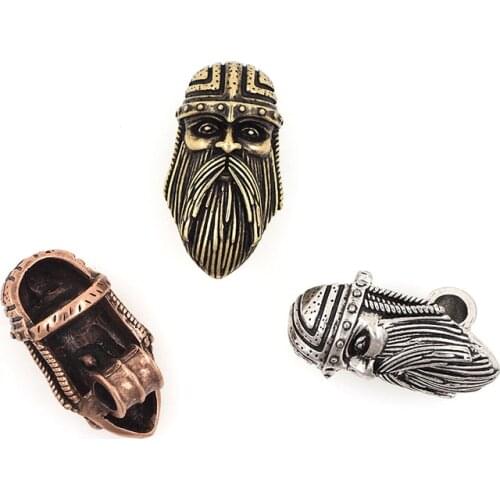 Retro Viking Head Spacer Beads, 550 Paracord Bead,DIY Jewelry Bracelet Necklace Accessories 27.8x15.4x14MM