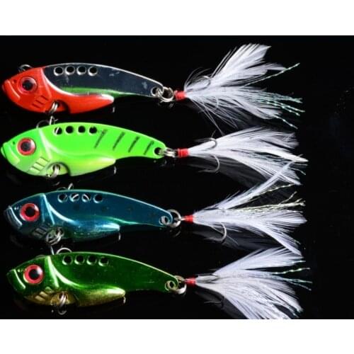 4pcs/lot VIB Fishing Lure With Feather Hook 5.5cm/11g Metal Hard Lure Artificial Blade Bait JIg Sequins Tackle