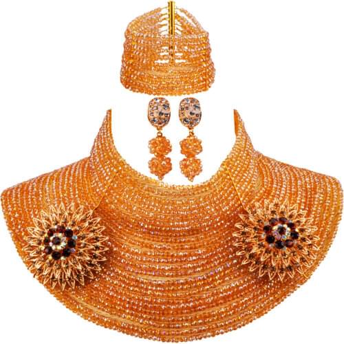Champagne Gold AB 25 Layers 4mm Crystal Beaded Fashion Necklace African Beads Jewelry Set for Women 25LC03