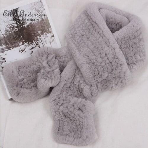 Ethel Anderson Unisex Natural Rex Rabbit Fur Scarf Long Style Rex Rabbit Fur Ring Scarves Fluffy Knitted Fashion Shawls