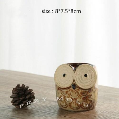 Silicone Mold 3d Classic Owl Flower Pots Shape Molds Cement Clay Mould Silica Gel Cute Animals Dizziness Owl Silicone Rubber 001