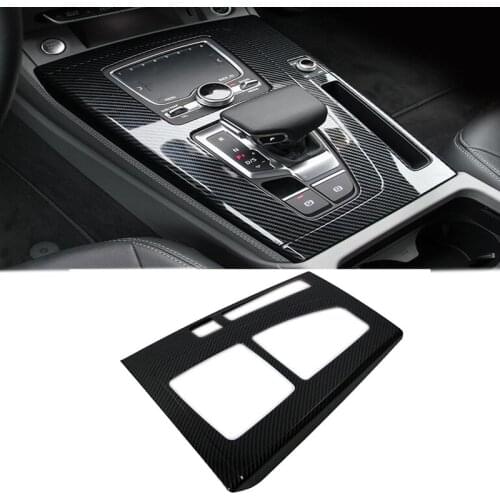 Car Styling Carbon fiber look /Chrome Matte Interior Gear Shifter Panel Media Control Cover Trim LHD For Audi Q5 FY 2018 19